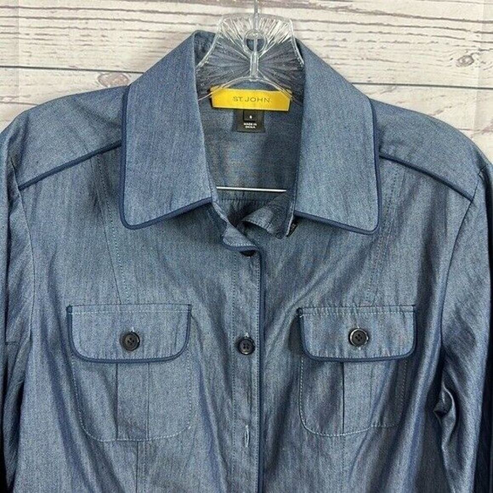 St John Top Shirt Womens 8 Blue Chambray‎ Denim Western Casual Button Capsule - Picture 2 of 10